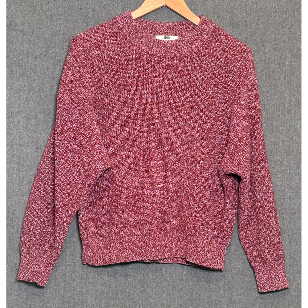 Uniqlo Womens Red Marled Knit Crew Neck Sweater Size M Cotton Blend Pullover